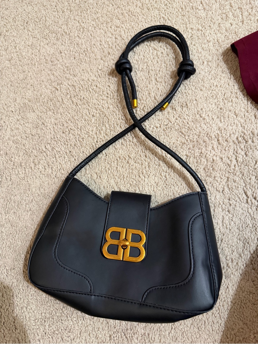 Vintage Black Shoulder Bag with Gold Double-B Accent